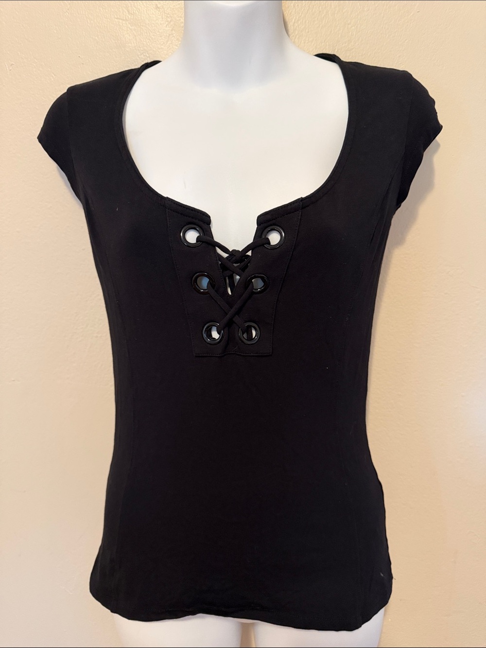 Armani Exchange Black Lace-Up Scoop Neck Tee